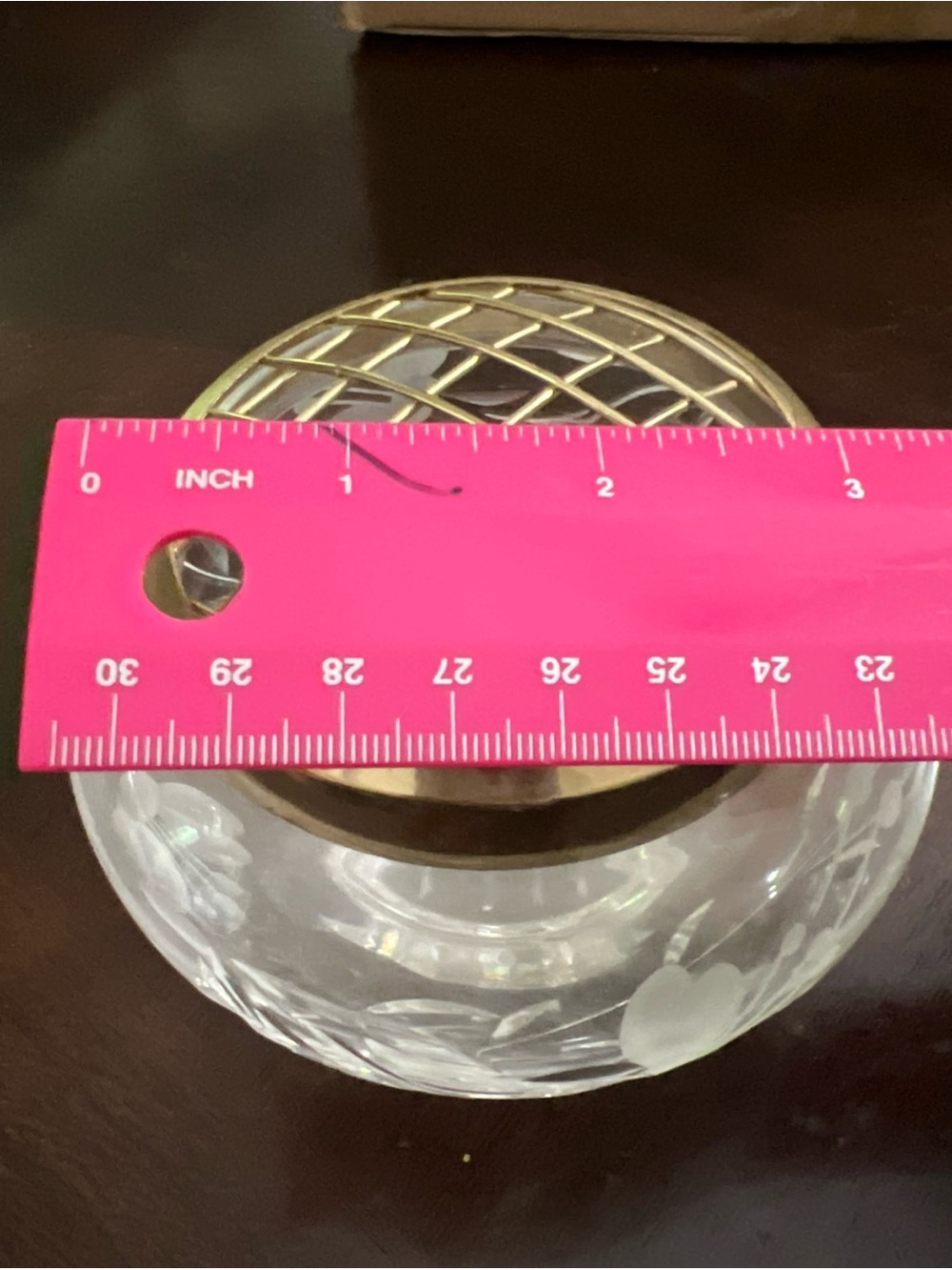 Cut Crystal Flower Frog Vase with Brass Lattice Top - Picture 8 of 9